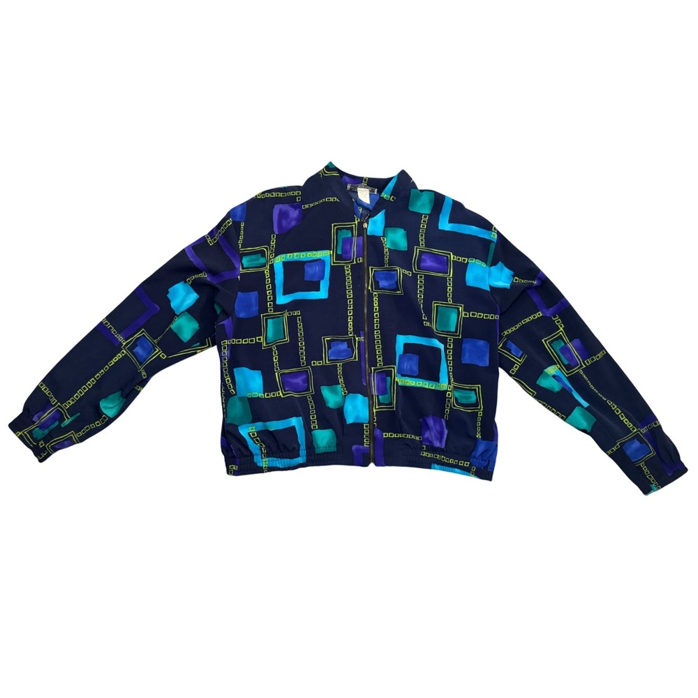 Vintage Kensington Square Geometric Print Full Zip Jacket Women‎ XL Retro